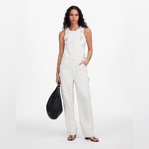 Madewell Denim Relaxed Carpenter Overalls in Ecru Pinstripe size Medium